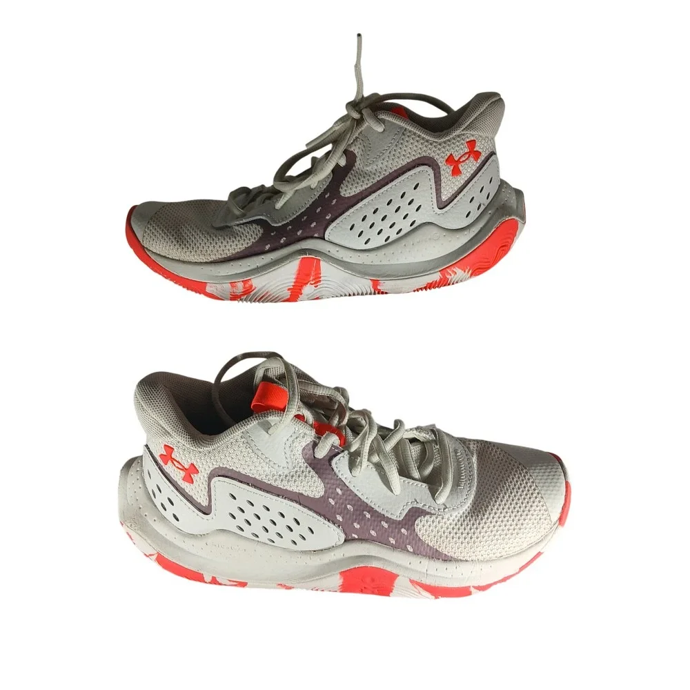 Under Armour Spawn 5 Basketball Shoes White Grey Orange 3026635-300 Boys 5Y 37.5